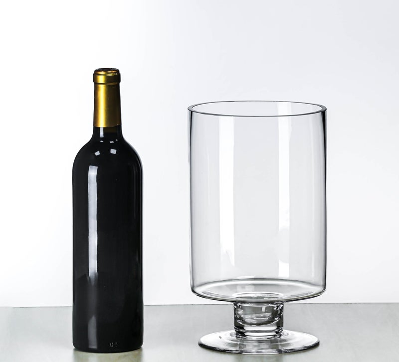 CYS EXCEL Glass Hurricane Pillar Candle Holders (H:10" W:6", 2 PCS) | Multiple Size Choices Short Stem Candle Jars | Stemmed Glass Cylinder Candle Vase - Image 2